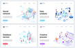 © lembergvector - Isometric data analysis of social media network technology vector illustrations. Creative 3d modern concept webpage banner set with cloud office database analyzing service, internet tech analytics