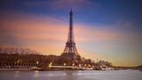 Fototapeta Boho - Eiffel tower in Paris, France with Scenic panorama of the river Seine under the twilight skyline