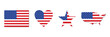 © Ihor - USA flag . Isolated set of American national flag icons . Vector illustration on white background . Flag with shadow , different shapes . 4th july .