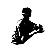 Baseball Pitcher Throwing Logo. Isolated Vector Silhouette