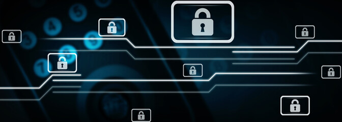Poster - 2d illustration Safety concept: Closed Padlock on digital background