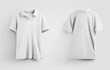 © olegphotor - Men's white polo t-shirt template, with shadows, isolated on background, front and back view, fashionable clothes for advertising in an online store.