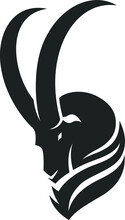Simple Vector Of Ibex Goat Head With Long Horns
