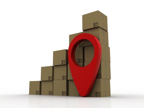 3d rendering Red map pointer in card box