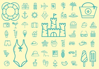 Wall Mural - collection of summer icons