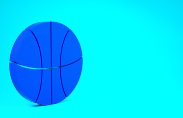 Poster - Blue Basketball ball icon isolated on blue background. Sport symbol. Minimalism concept. 3d illustration 3D render.