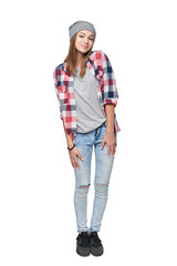 Wall Mural - Smiling relaxed teen girl standing in full length