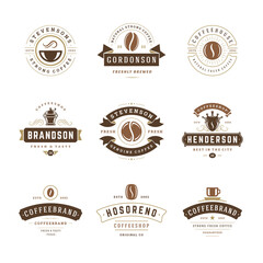 Wall Mural - Coffee shop logos design templates set vector illustration for cafe badge design and menu decoration