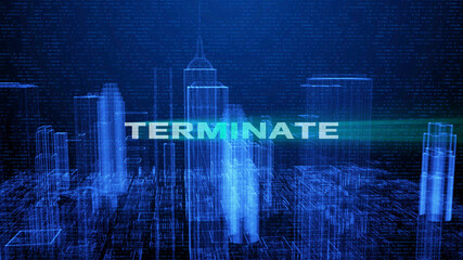 Aufkleber - HUD Futuristic Big Data Digital City Town Element Analysis Illustration. 3D Rendering Blue Wireframe Structure Building Screen Interface Sci fi.