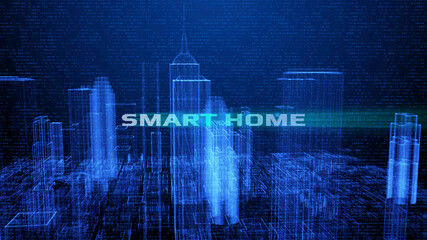Aufkleber - HUD Futuristic Big Data Digital City Town Element Analysis Illustration. 3D Rendering Blue Wireframe Structure Building Screen Interface Sci fi.