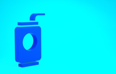 Poster - Blue Soda can with drinking straw icon isolated on blue background. Minimalism concept. 3d illustration 3D render.