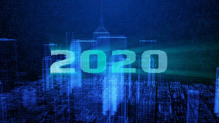 Aufkleber - HUD Futuristic Big Data Digital City Town Element Analysis Illustration. 3D Rendering Blue Wireframe Structure Building Screen Interface Sci fi.