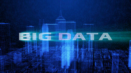 Aufkleber - HUD Futuristic Big Data Digital City Town Element Analysis Illustration. 3D Rendering Blue Wireframe Structure Building Screen Interface Sci fi.