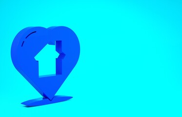 Sticker - Blue House with heart shape icon isolated on blue background. Love home symbol. Family, real estate and realty. Minimalism concept. 3d illustration 3D render.