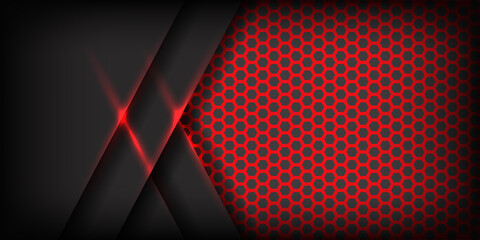 Aufkleber - Dark Grey metallic geometric grid background with modern red light abstract hexagon vector