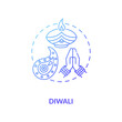 Diwali concept icon. National indian holiday, festival of lights idea thin line illustration. Deepavali celebration. Candle and rangoli vector isolated outline RGB color drawing