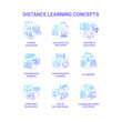 © bsd studio - Distance learning concept icons set. Remote classes. Cost effective education. M learning and innovative education idea thin line RGB color illustrations. Vector isolated outline drawings