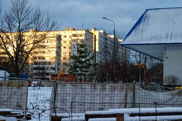 houses against the background of a winter sunset, Moscow