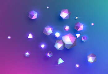 Shiny low poly spheres with triangles and glitter, vector illustration