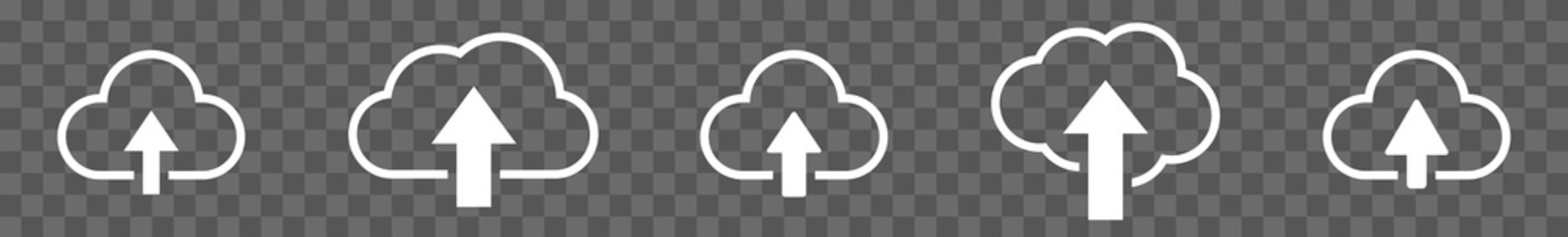 Wall Mural - Cloud Upload Icon White | Clouds Arrow Up Illustration | Computing Storage Symbol |  Server Data Internet Logo | IT Service Sign | Isolated | Variations