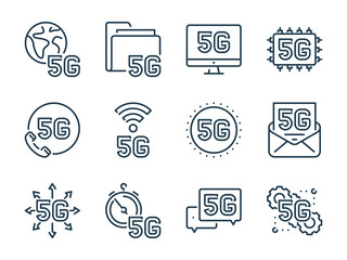 Poster - 5G Technology related vector line icon set. 5G Network outline icons. 5th Generation Internet and Communication icon collection.