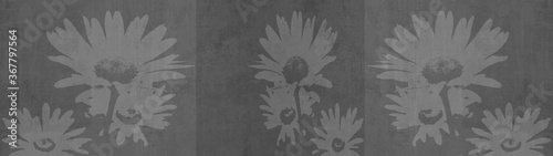 Flower concrete stone tiles with elegant floral daisy print, gray grey anthra...