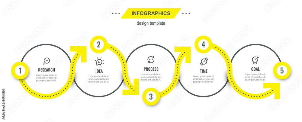 Vector Infographic design template with 5 options or steps. Can be used for process diagram, presentations, workflow layout, banner, flow chart, info graph. - obrazy, fototapety, plakaty 