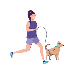 Sticker - woman running with dog on white background