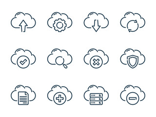 Wall Mural - Cloud Network vector line icon set. Cloud Computing outline icons. Cloud Storage icon collection.