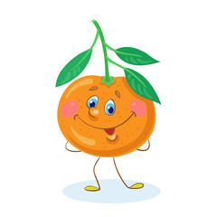 Sticker - Funny mandarin. In a cartoon style. Isolated on white background. Vector flat illustration.