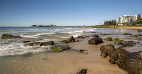 Beautiful scenery of rock formations on the coast in Mooloolaba, Australia