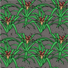 Wall Mural - Seamless pattern with tropical flowers. Drawing by hand in vintage style. Stylish background with plants.