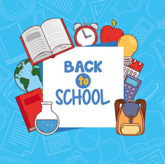 Sticker - back to school banner with supplies education vector illustration design