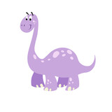 Fototapeta Dinusie - Cartoon dinosaur brachiosaurus. Flat cartoon style diplodocus drawing. Best for kids dino party designs. Prehistoric Jurassic period character. Vector illustration isolated on white.