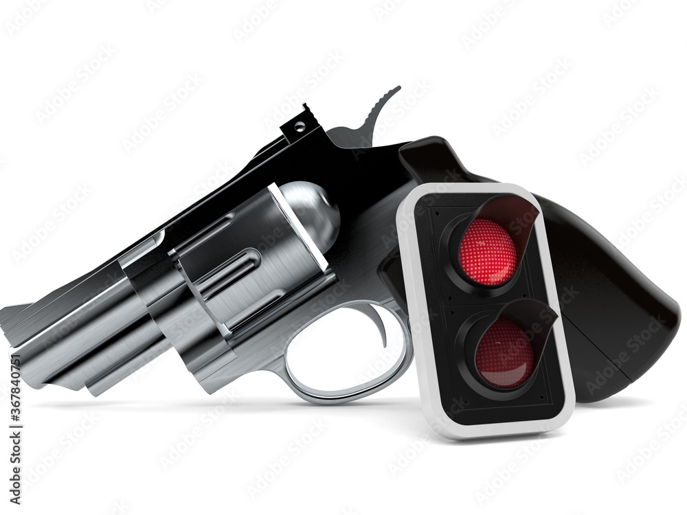 Gun with red traffic light - obrazy, fototapety, plakaty 