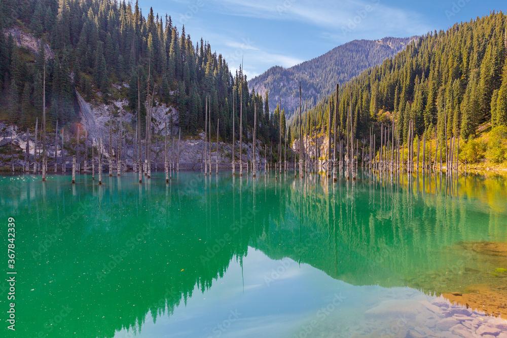 Kaindy Lake In Kazakhstan Known Also As Birch Tree Lake Or Underwater Kaindy Lake In Kazakhstan Known Also As Birch Tree Lake Or Underwater