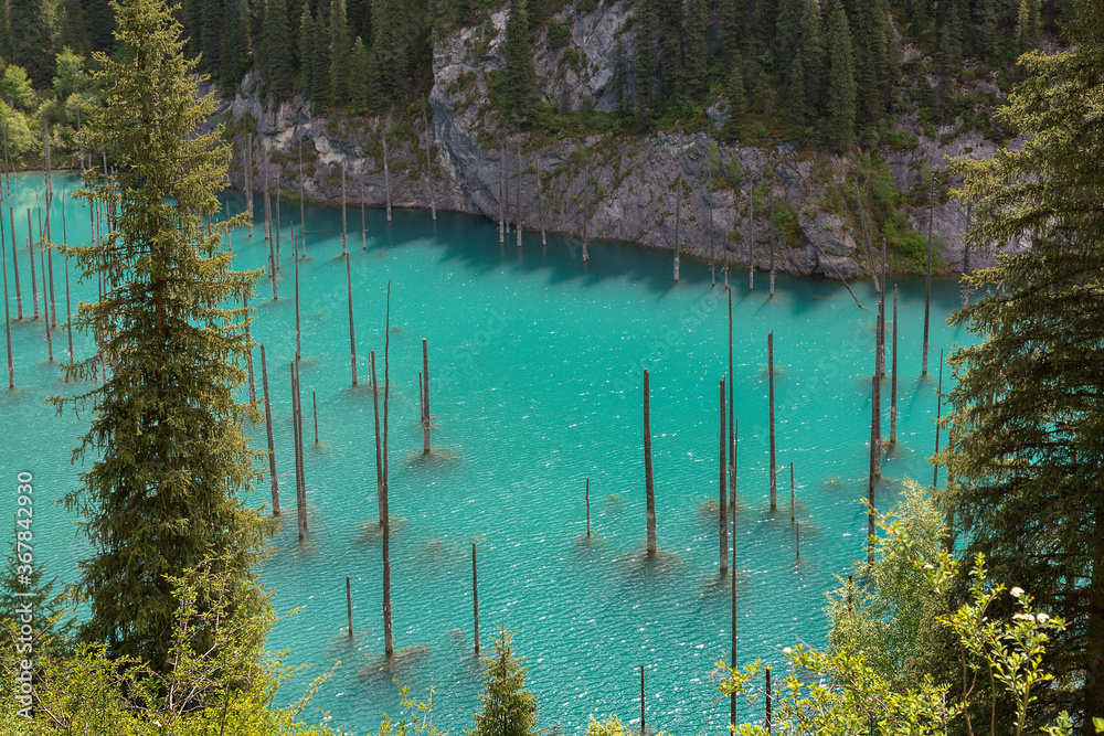 Kaindy Lake In Kazakhstan Known Also As Birch Tree Lake Or Underwater Kaindy Lake In Kazakhstan Known Also As Birch Tree Lake Or Underwater