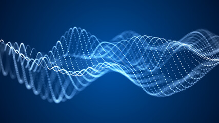Poster - Digital dynamic wave of particles. Abstract blue futuristic background. Big data visualization. 3D rendering.