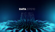 Data tree vector background. Big data technology. Database branch information. Futuristic code flow