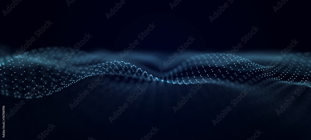 Wave stream digital illustration. Abstract background of blue color. 3d rendering. - obrazy, fototapety, plakaty 