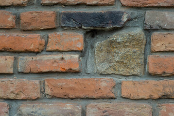 The texture of the old wall from the red bricks as background