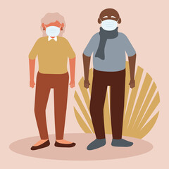 Wall Mural - old parents wearing medical masks characters