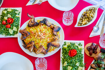 Wall Mural - Arabic muslim family eating together