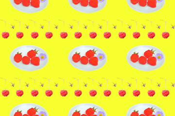 Poster - Raspberries, seamless pattern.