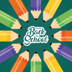 Wall Mural - back to school poster with colors pencils