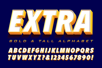 Wall Mural - Vector Typography 3d Font: Extra Bold and Tall Alphabet with Depth and Shadow.