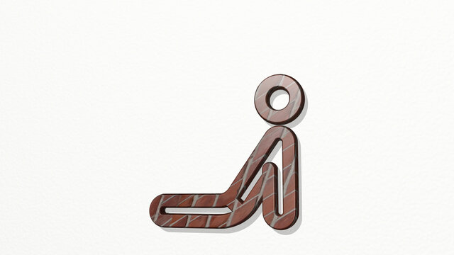 yoga cobra from a perspective on the wall. A thick sculpture made of metallic materials of 3D rendering. woman and illustration
