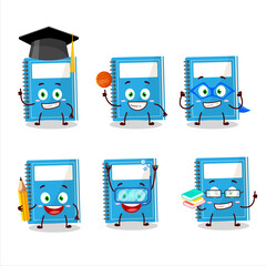 Wall Mural - School student of blue study book cartoon character with various expressions