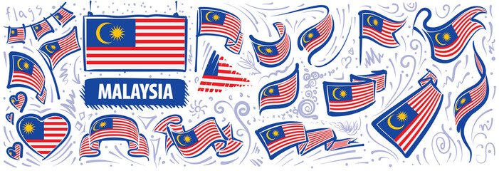 Wall Mural - Vector set of the national flag of Malaysia in various creative designs