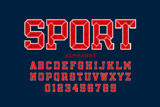 Sports team embroidery style font, alphabet letters and numbers